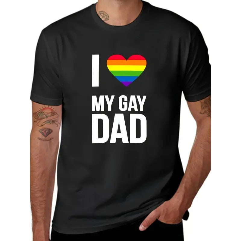 I love my gay Dad Alphabet Print T-shirt, Father's Day pride gift - Funny men short sleeve graphic T-shirt series black,...