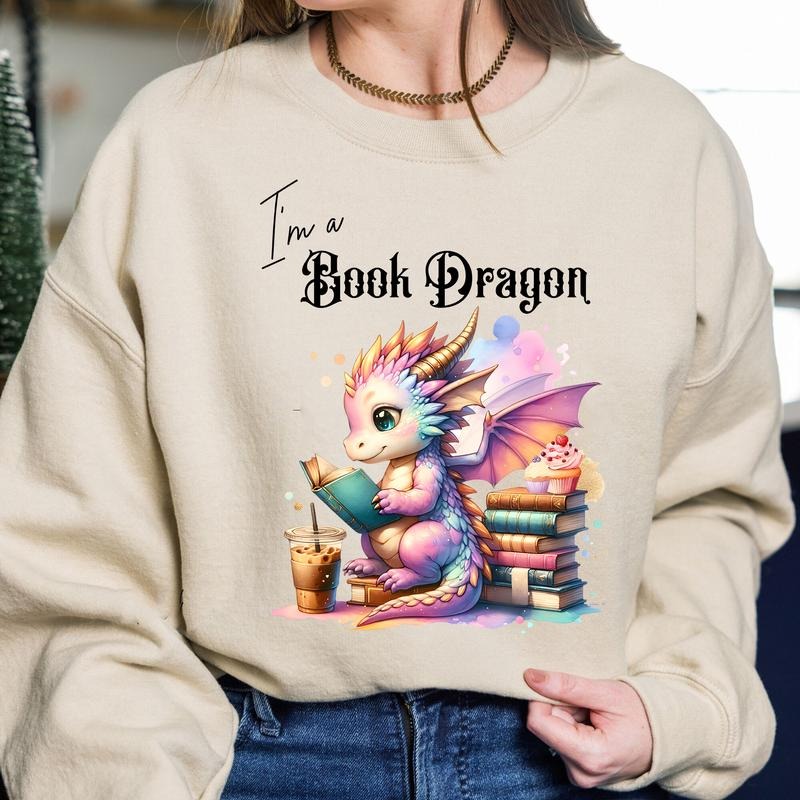 I'm A Book Dragon Sweatshirt, Fantasy Reader Hoodie, Bookish Merch, Trendy Book Lover, Bookworm, Mystical Shirt, Book...