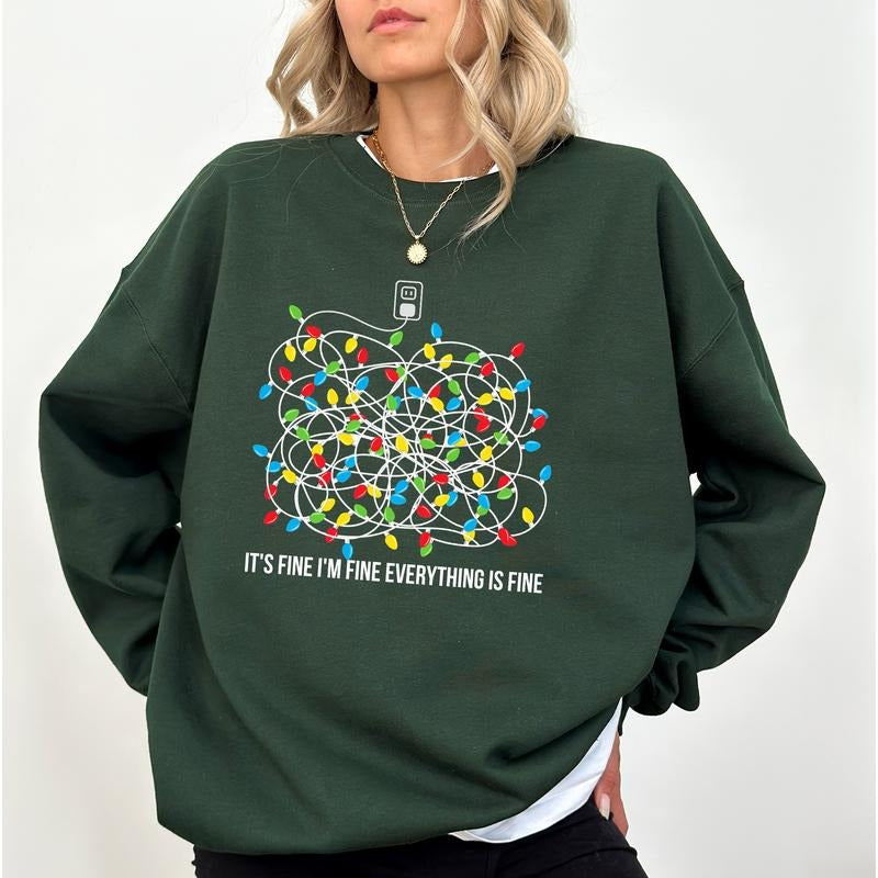 I'm Fine Everything Is Fine Christmas Sweatshirt, Funny Xmas Sweater, Christmas Gift Ideas for Girls, Holiday Women's...