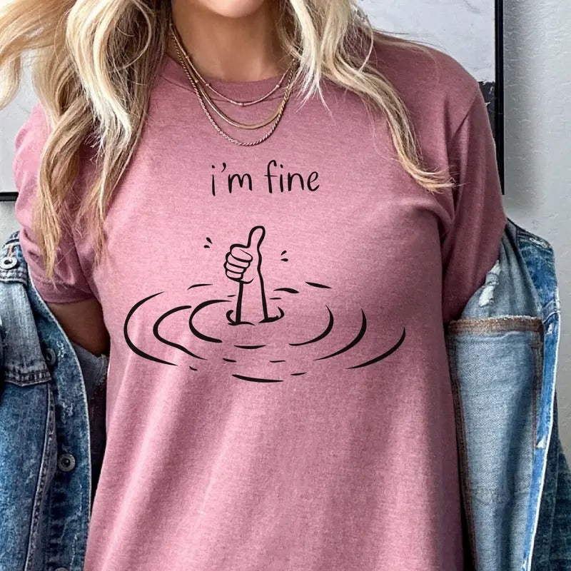 I'm Fine Tee Sarcastic I'm Fine Tshirt Funny I'm Fine T-Shirt Thumbs Up Top Unisex Sarcastic Tee Funny Im Fine Tshirt...