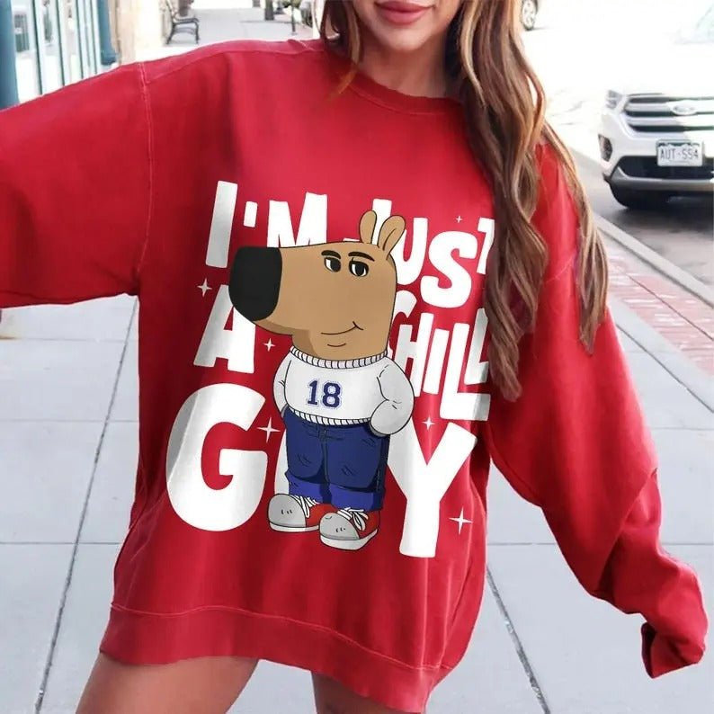 I'm Just A Chill Guy Sweatshirt, Viral Dog Cartoon Shirt, Chill Guy Meme Gift Swetshirt, Boyfriend Gift Funny Boyfriend...