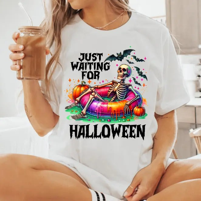 I'm Just Waiting For Halloween Shirt, Funny Halloween Scary Summer Streetwear cotton T-Shirt Unisex Women Hoodie, Sweatshirt