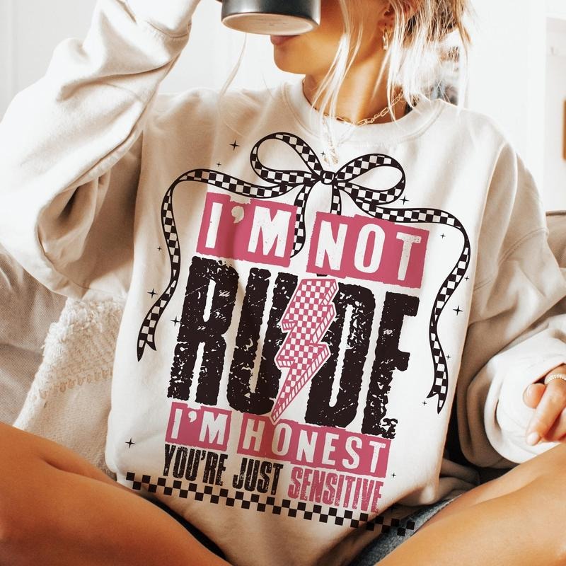 I'm Not Rude Snarky Sarcastic Funny Saying Sweater, Retro Checkered Coquette Sarcasm Shirt, Edgy Sassy Funny Mom Attitude...