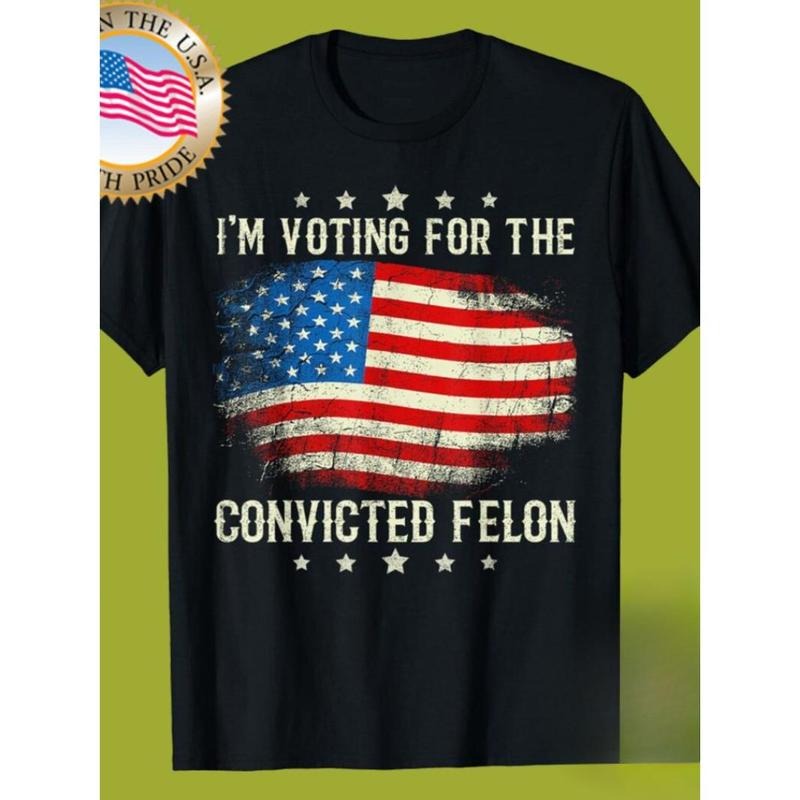 I'm Voting For The Convicted Felon Funny Retro American Flag T-Shirt Made in USA Hoodie, Sweatshirt | HypeCrazeTee.com