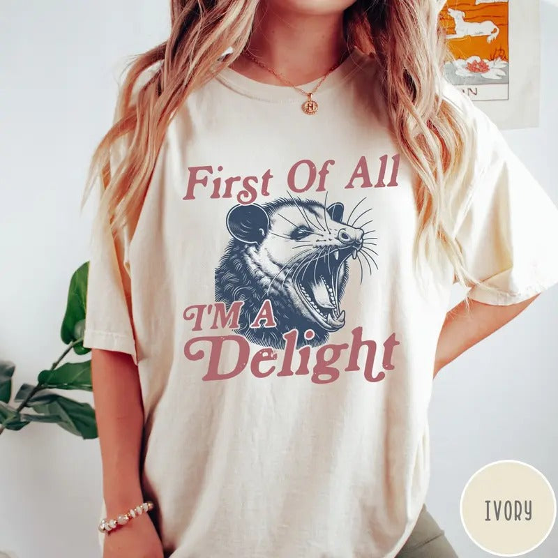 I'M Delight Comfort Colors First All Vintage Possum Funny Retro Shirt Funny T-Shirts, Hoodie, Sweatshirt