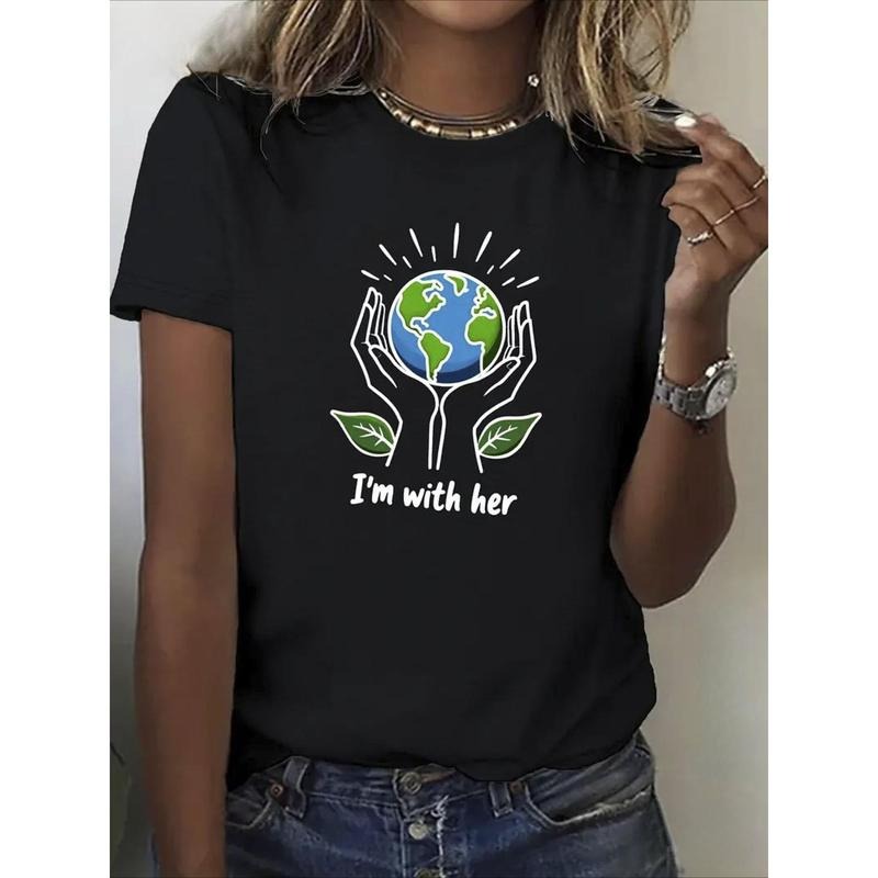 I'm with Her" Graphic Print 100% Cotton Women's T-Shirt