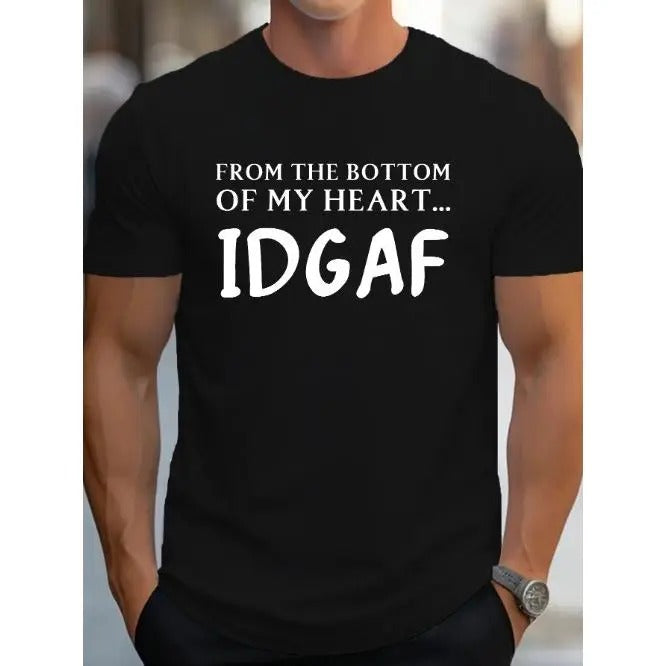 IDGAF Letter Print T Shirt, Tees For Men, Casual Short Sleeve Casual T-shirt Street Style For Spring Summer Made in USA...
