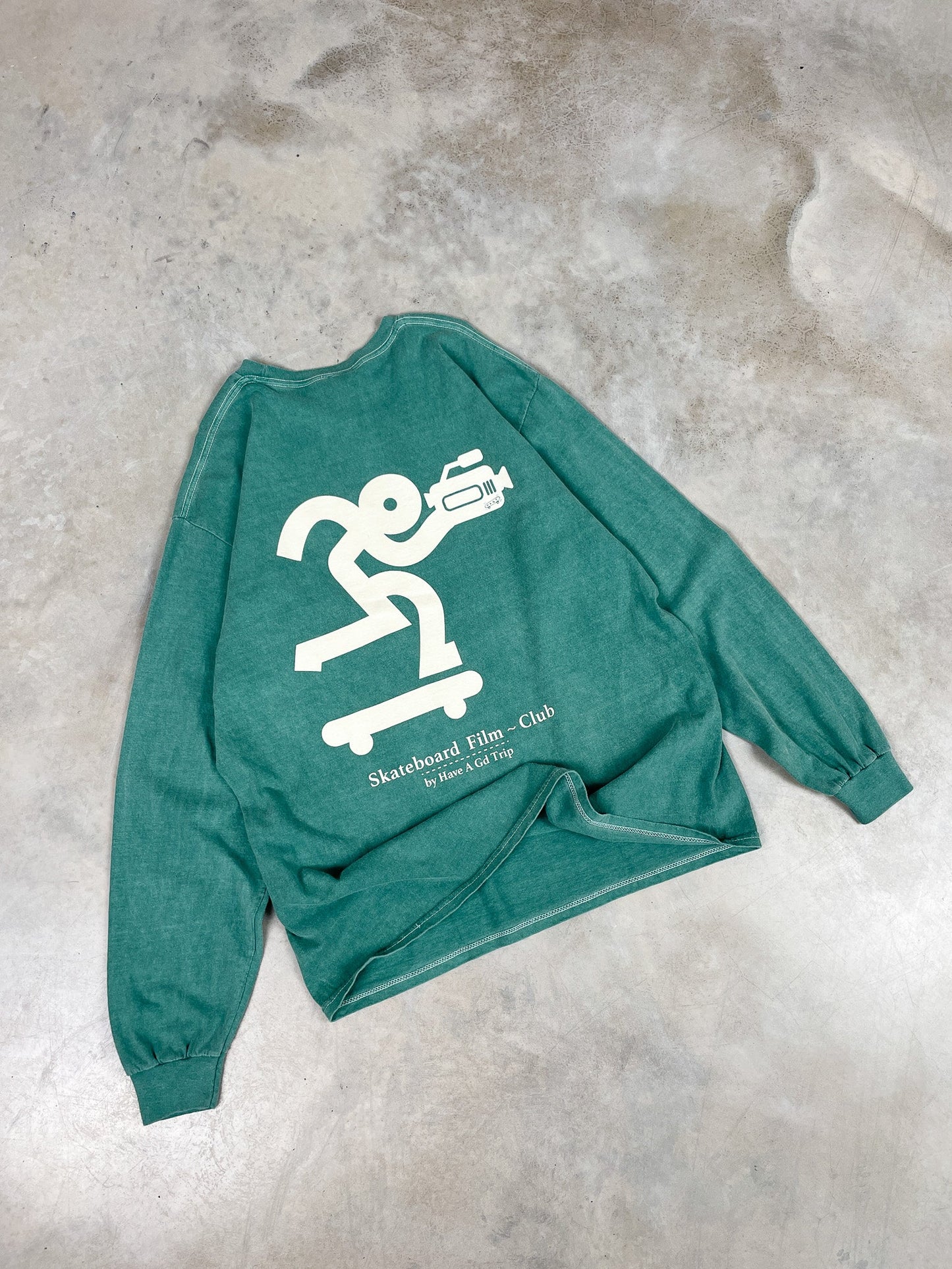 HAVE A GD TRIP 'Skateboard Film' Vintage Washed Longsleeve Tee - Green