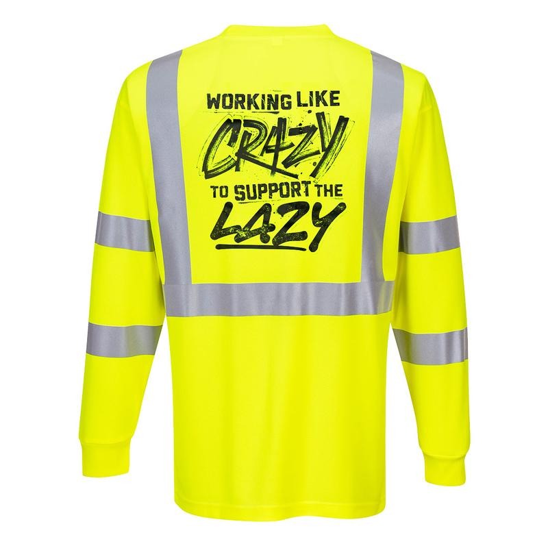Crazy - Reflective Long Sleeve Safety T-Shirt - Hi-Vis Yellow Long Sleeve Crew Neck with ANSI/ISEA 107 Class 2 Compliance...