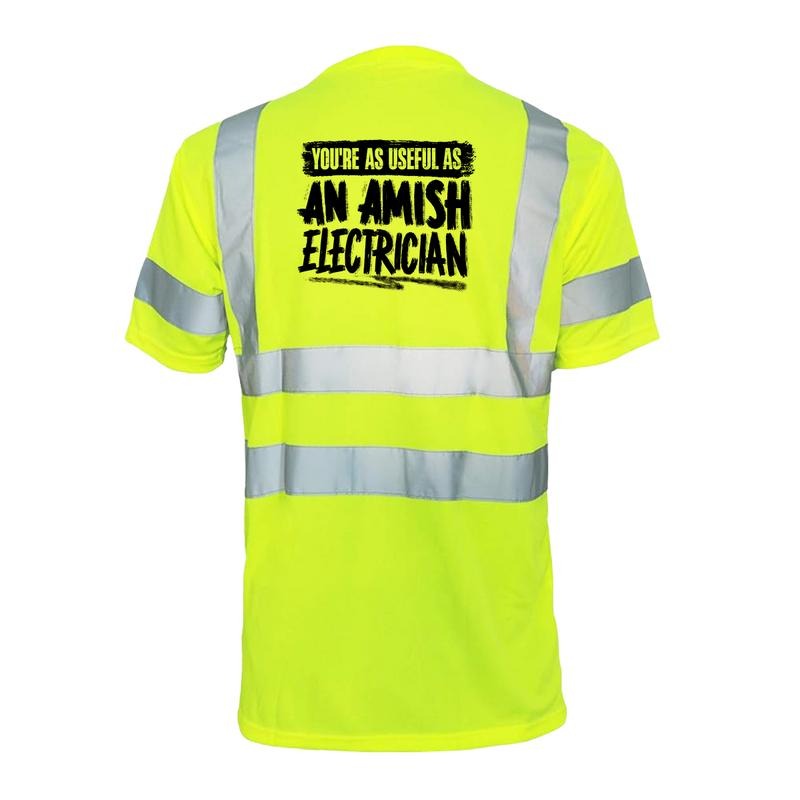 Amish Electrician Reflective Safety T-Shirt - Hi-Vis Yellow Short Sleeve Crew Neck with ANSI/ISEA 107 Class 2 Compliance...