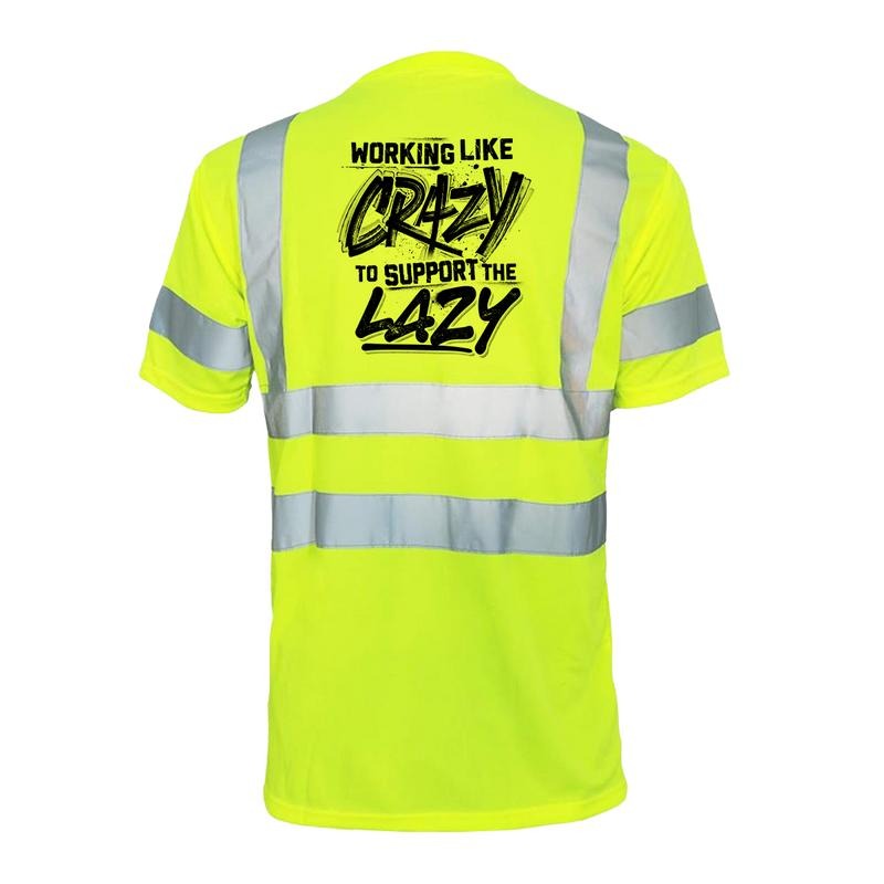Crazy Reflective Safety T-Shirt - Hi-Vis Yellow Short Sleeve Crew Neck with ANSI/ISEA 107 Class 2 Compliance for Everyday...
