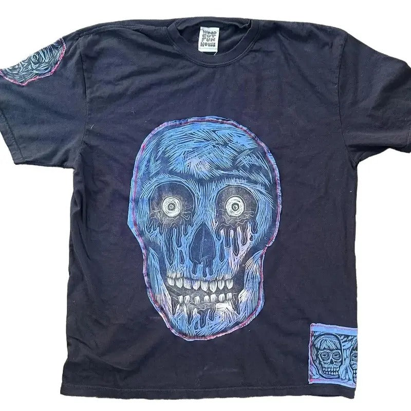 Ice Blue Skull  Hand printed Limited Edition T Shirt Cotton Menswear graphic tees Hoodie, Sweatshirt | HypeCrazeTee.com