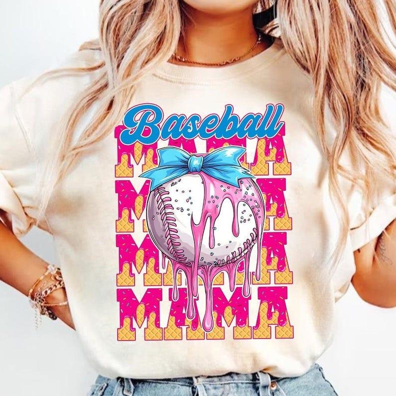 Ice Cream Cone Baseball Shirt Fun Game Day Print Softball Mama T-Shirts, Hoodie, Sweatshirt