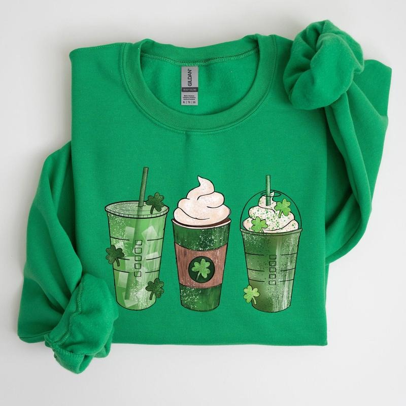 Iced Coffees, Shamrocks, St Patrick's Day Sweatshirt T-Shirts, Hoodie | HypeCrazeTee.com