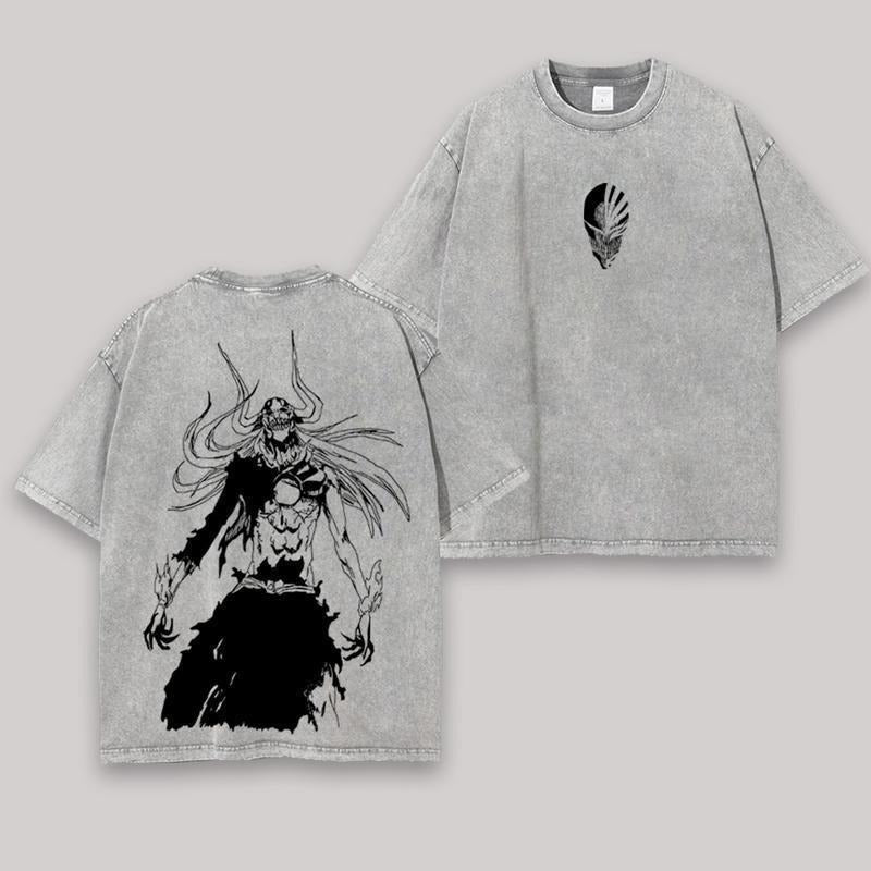 Ichigo Kurosaki Bankai Hollow Bleach Unisex Oversize Anime Manga Washed Heavyweight Cotton T-shirt, Gift For Anime Fan,...