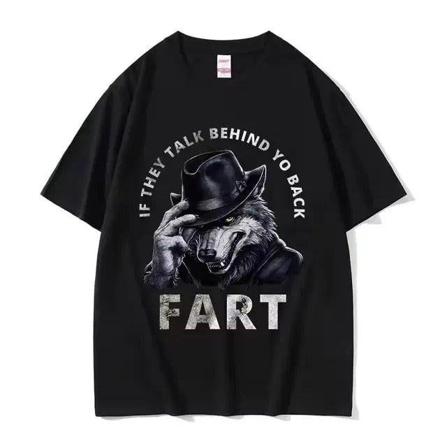 If They Talk Behind Your Back Fart Wolf Vintage Graphic Tee Funny Literally Me Vintage Short Sleeve T-shirts Men's...