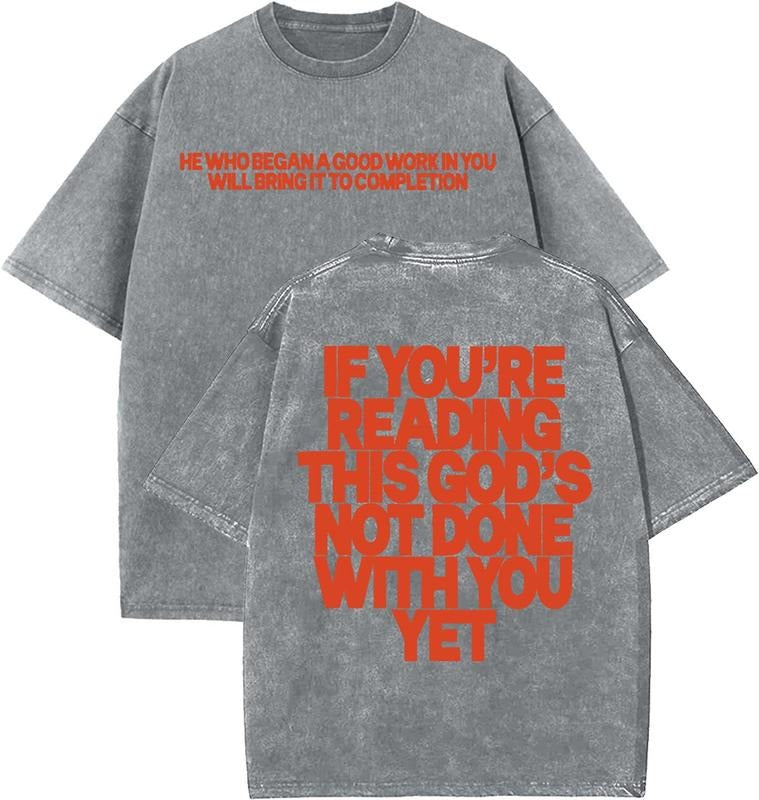 If You Are Reading This Unisex Washed T-Shirt, Christian t shirts, Vintage 90s Graphic Tee, Gift Top Womenswear Cotton...