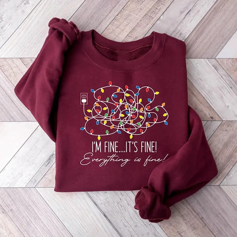 Im Fine Its Fine Merry Christmas Sweatshirt Funny Cute Holiday Seasons Xmas Sweatshirt T-Shirts, Hoodie | HypeCrazeTee.com