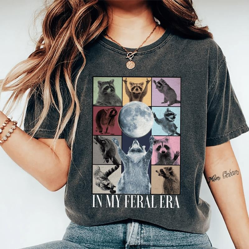 In My Feral Era Shirt, Raccoons Howling At The Moon T-shirt, Funny Raccoons Graphic Printed Tee, Soft Fabric Short Sleeve...