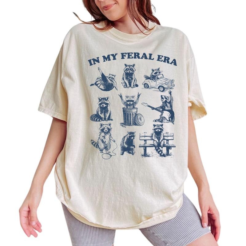 In My Feral Era Vintage Tee, Funny Raccoon Vintage Graphic Tee Women, Meme Unhinged Shirts, Adult Humor T-shirts, Comfy...