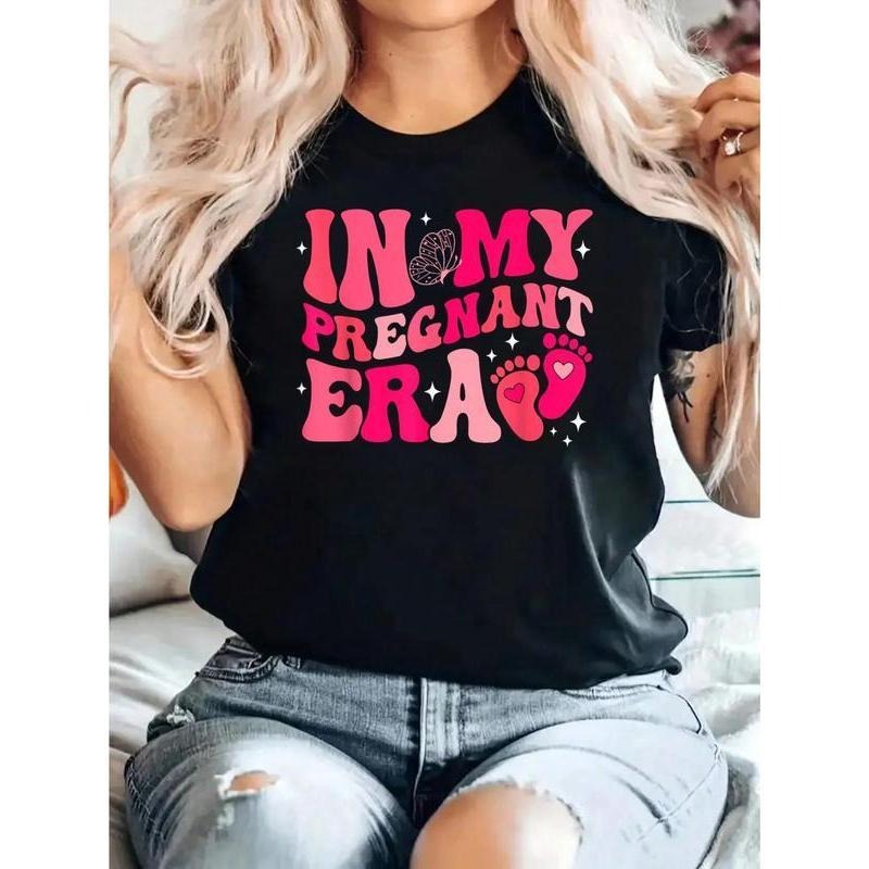In My Pregnant Era Pregnancy New Mom Groovy Mother's Day T-Shirt 100% Cotton, Breathable & Comfort Fit, Short Sleeve Crew...