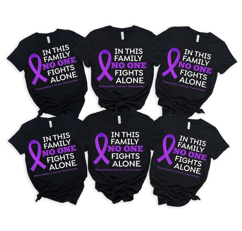 In This Family No One Fights Alone Shirt, Pancreatic Cancer Awareness Shirt, Pancreatic Cancer Family Team Support Shirt,...