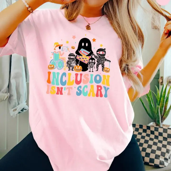Inclusion Isn'T Scary Halloween Shirt SLP Halloween Shirt Halloween Sped Teacher Inclusion Awareness Shirt Teacher T-Shirts, Hoodie, Sweatshirt