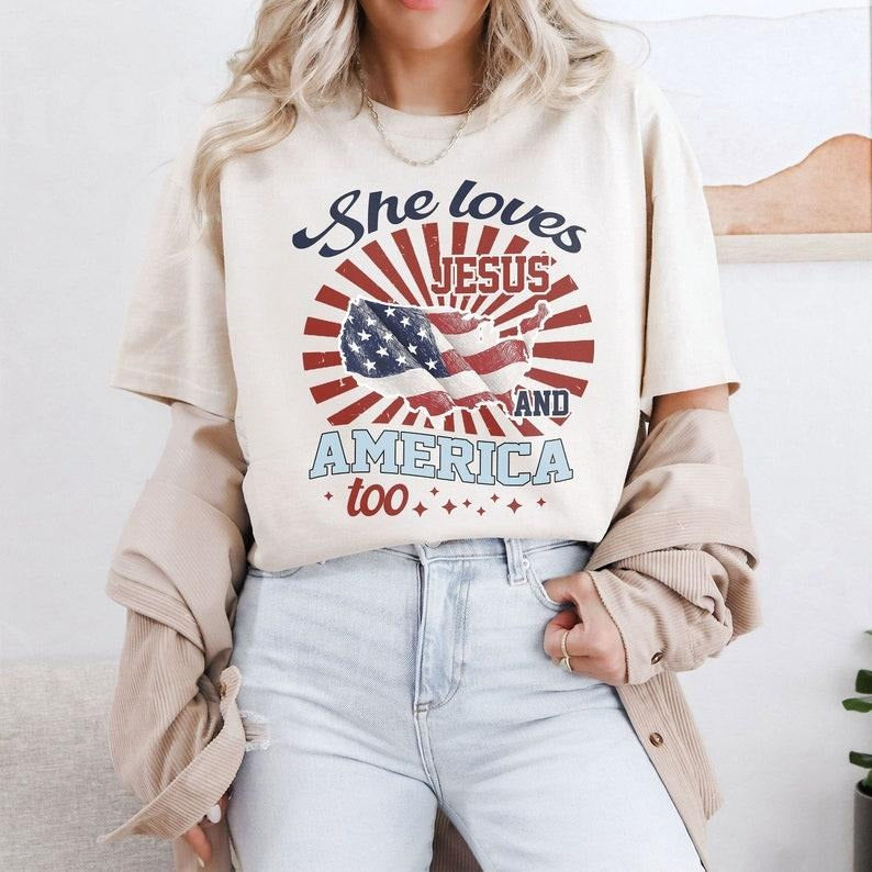 Independence Day Shirt, 4th of July Christian sweatShirt, She Loves Jesus And America Too Shirt, America Retro Shirt, Usa...