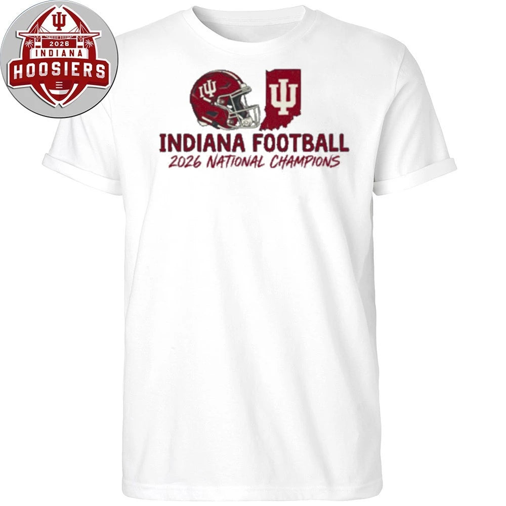 Indiana Football 2026 National Champions Sports Fan Helmet And Map Tee Shirt