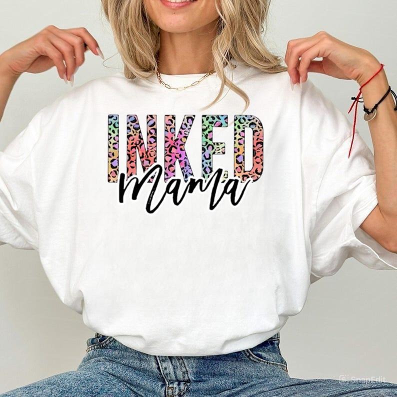 Inked Mama Shirt, Inked T Shirt, Mom Tattoo Shirt, Leopard Mama Shirt, Mom Life Shirt, Mama Shirts, Mom Shirts For Women,...