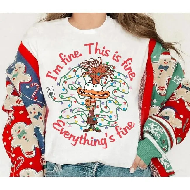 Inside Out 2 Anxiety Christmas Lights Shirt, Cartoon Emotions Friends Christmas Shirt, Mental Health shirt ,Inside Out...