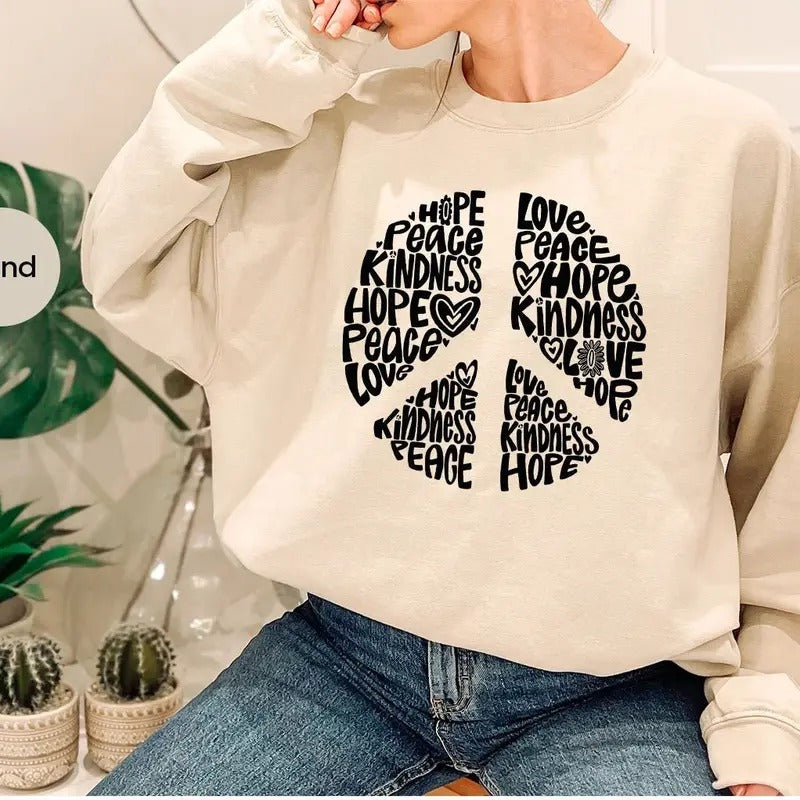 Inspirational Peace Sign Graphic Sweatshirt for Women, Cute Positive Motivational Quotes Sweatshirt, Floral Peace Love...