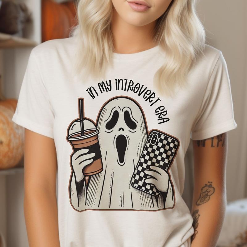 Introvert Ghost T-ShirtSpooky Ghost Halloween Tshirt Sorta Sweet Sorta Spooky Pumpkin Tee Halloween Pumpkin Tshirt...