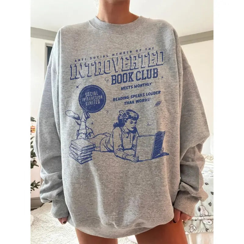 Introverted Book Club Sweatshirt, Anti Social Book Club Sweater, Bookish Tee Shirt, Girl Book Lover T-Shirt, Bookish Gift...