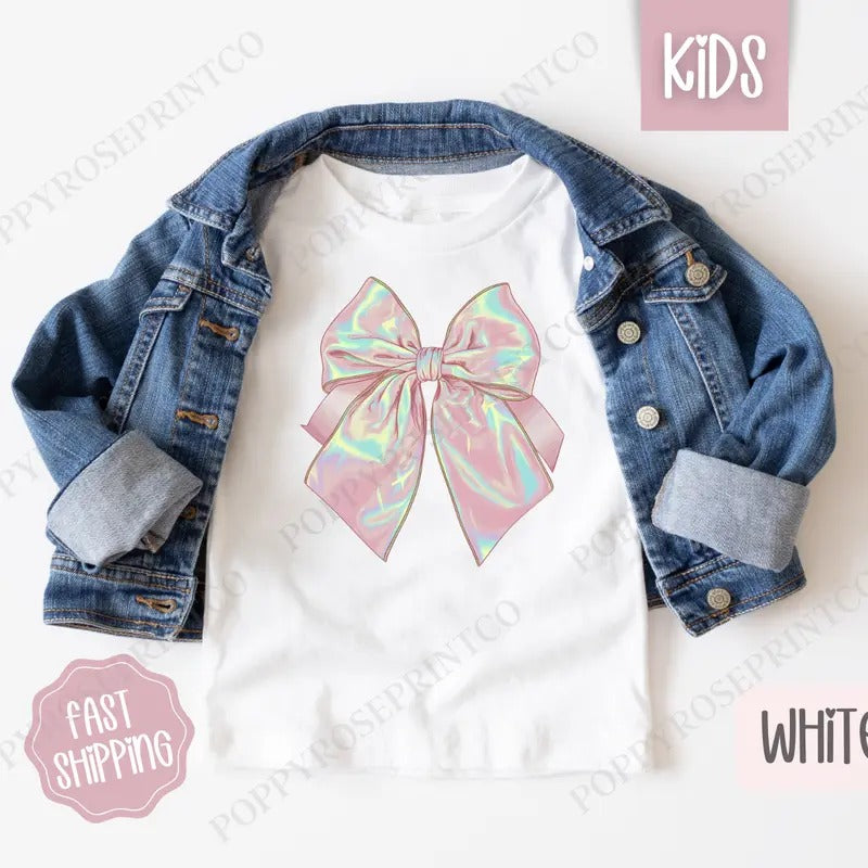 Iridescent Coquette Bow Kids Shirt, Bow Children's Shirt, Cute Youth Tee Gildan Hoodie, Sweatshirt | HypeCrazeTee.com