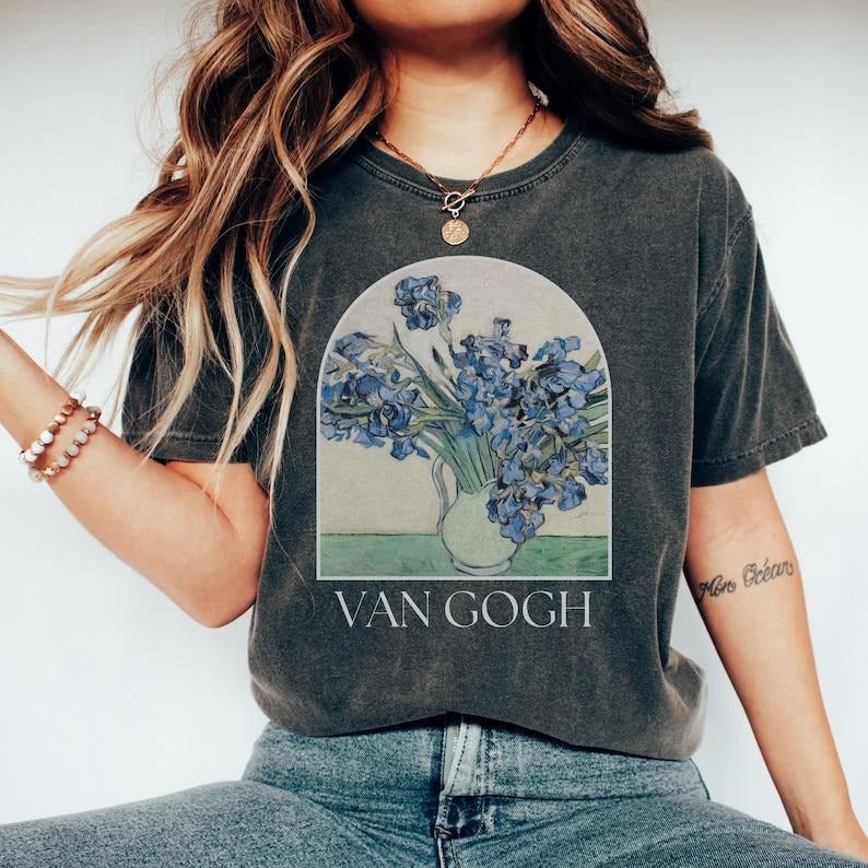 Irises Van Gogh Bookish Shirt, Renaissance Painting Tshirt, Van Gogh Flower Painting Tee, Van Gogh Art T-Shirt, Artist...