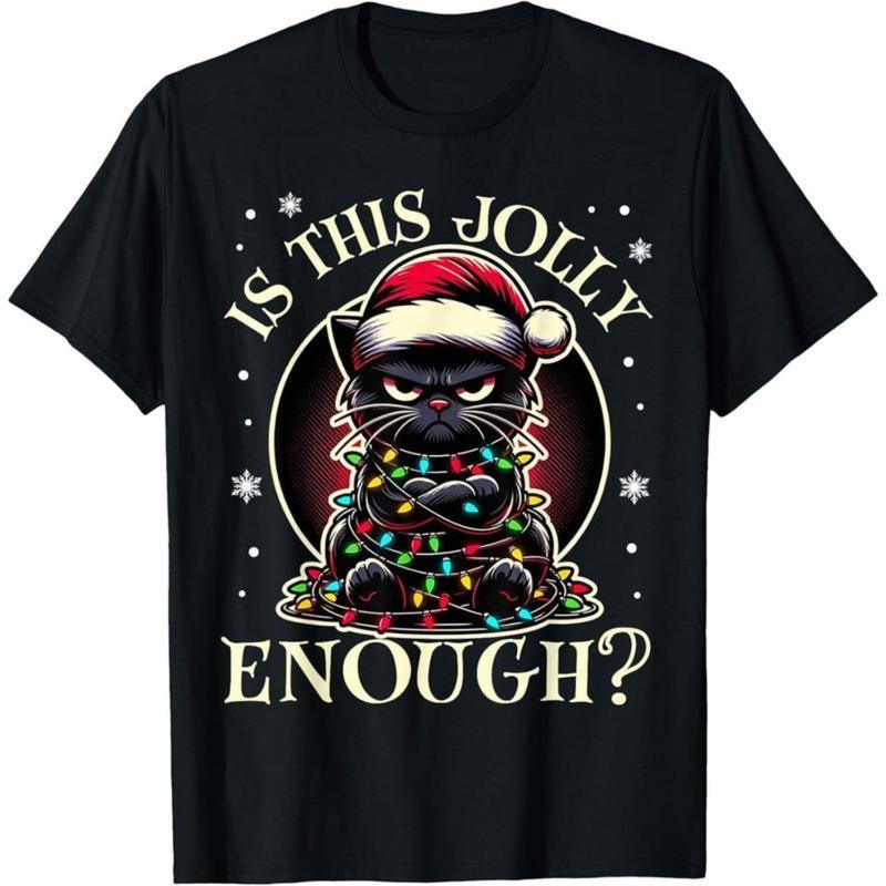Is This Jolly Enough Funny Black Cat Christmas Tree Lights T-Shirt Hoodie, Sweatshirt | HypeCrazeTee.com