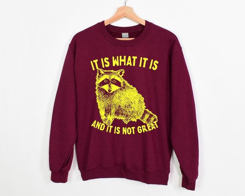 It Is What It Is And It Is Not Great Sweatshirt, Raccoon Sweatshirt, Meme| Funny Meme Hoodie and Sweater; T-shirt Cotton...