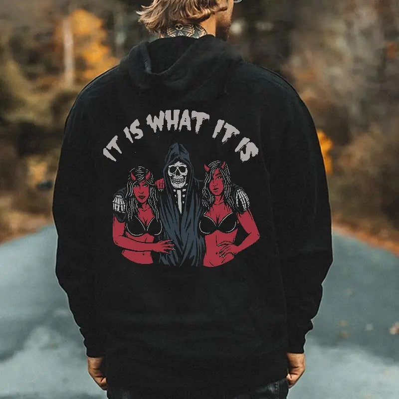 It Is What It Is Skull Printed Men's Hoodie, Sweatshirt, Comfort Errands, Classic Cotton Fabric Menswear, Women's...