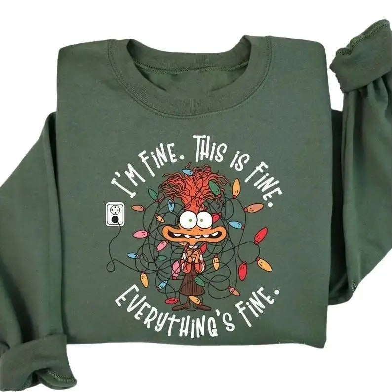 It's Fine This Is Fine Everything Is Fine Christmas Light Sweatshirt, Anxiety Christmas Lights Sweater, Inside Out...