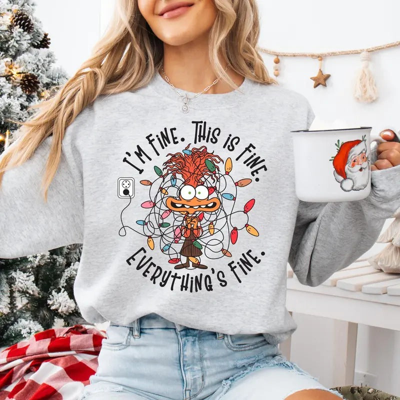 It's Fine This Is Fine Everything Is Fine Christmas Light Sweatshirt, Christmas Lights Sweater, Xmas Funny Gift T-Shirts,...