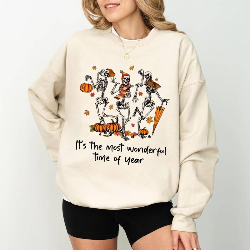 It's the Most Wonderful Time of The Year Sweatshirt, Funny Skeleton Crewneck, Fall Autumn Skull Sweatshirt, Spooky...