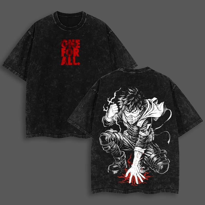 Izuku Midoriya - Deku My Hero Academia T-Shirt Oversized Washed Cotton Graphic Tee One For All Anime Streetwear Crewneck...