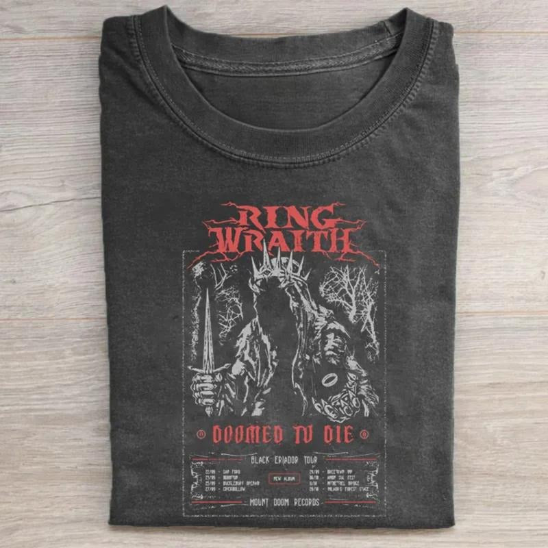 JRR Tolkien Ring Wraith Vintage LotR Graphic Tee Nazgul One Ring T-Shirt Middle Earth JRR Tolkien Black Casual Crewneck...