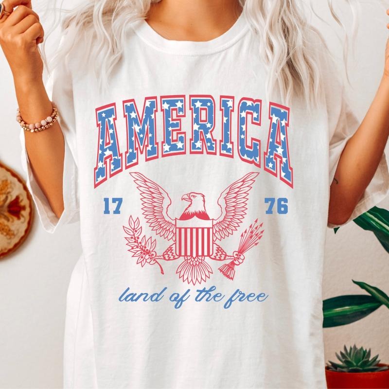 JULY 4TH SHIRT, AMERICA SPANGLED EAGLE, 4TH OF JULY MEN SHIRT, UNISEX COTTON SHIRT, OVERSIZED HOLIDAY SUMMER SHIRT Fabric...