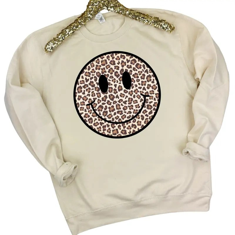 JUST HOODS - Leopard Happy Face Sweatshirt 'NLB' T-Shirts, Hoodie | HypeCrazeTee.com