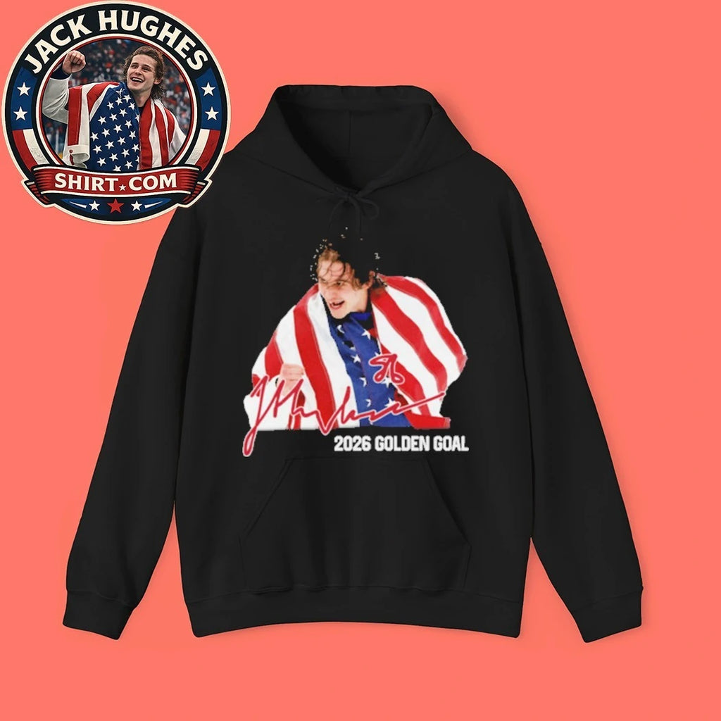 Jack Hughes 2026 USA Hockey Golden Goal Signature Tee Shirt