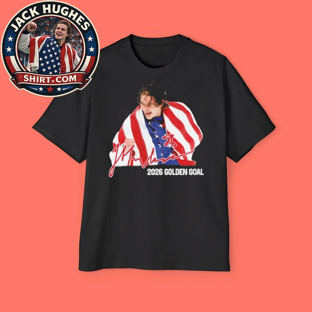 Jack Hughes 2026 USA Hockey Golden Goal Signature Tee Shirt