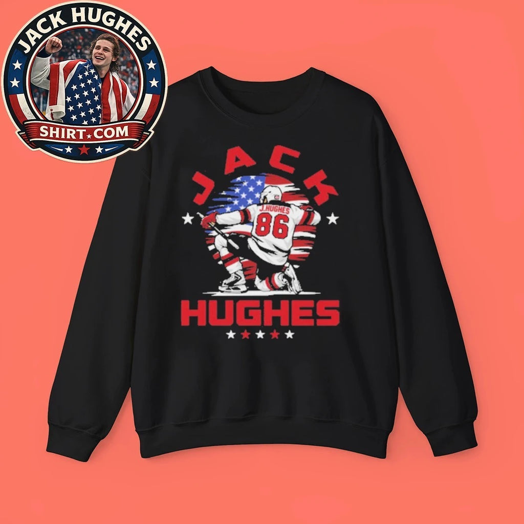 Jack Hughes 86 New Jersey USA Flag Celebration Shirt