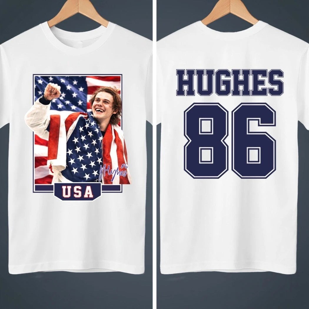 Jack Hughes #86 USA Hockey Signature Two Sided T-Shirt